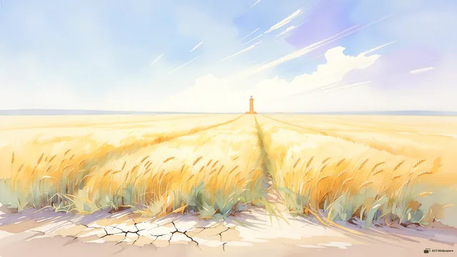 Noon Wheat and Sky — Watercolour & impressionism 4K wallpaper