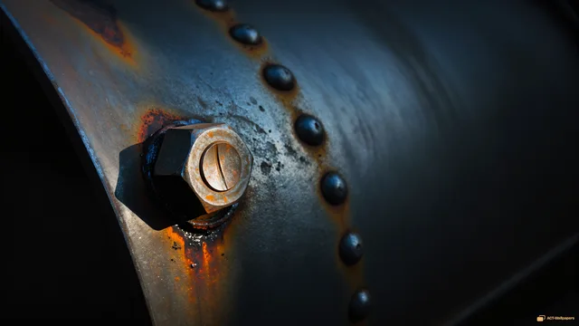 Riveted Steel Wear — Macro mechanics 4K wallpaper
