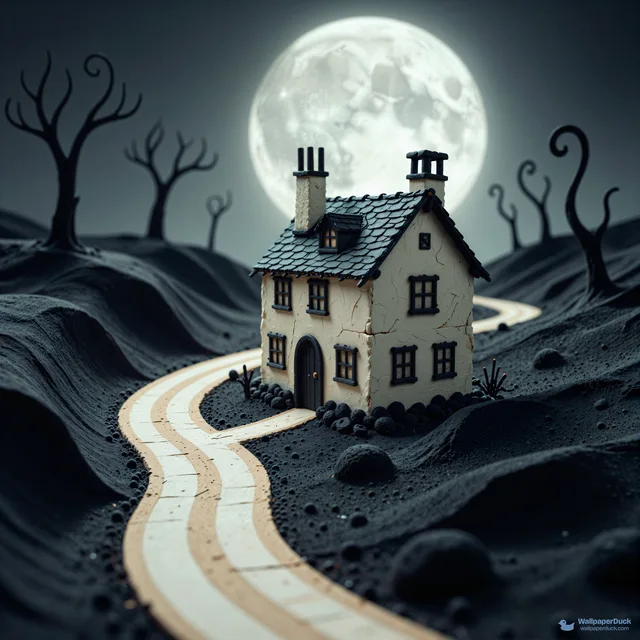 Clay Moon Village — Gothic tale 4K wallpaper
