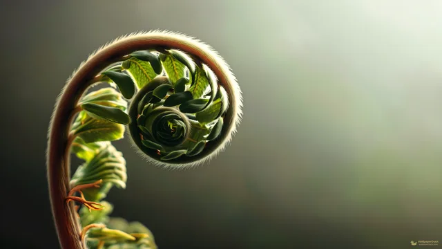 Unfurling Fern Frond Macro — Botanical macro 4K wallpaper