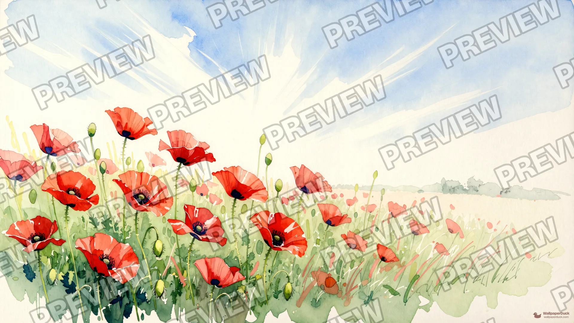 Luminous Poppy Wash — Watercolour & impressionism 4K wallpaper