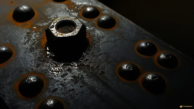 Riveted Steel Pitting — Macro mechanics 4K wallpaper