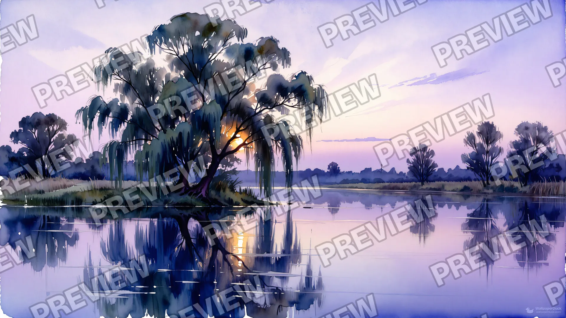 Willow Twilight Wash — Watercolour & impressionism 4K wallpaper