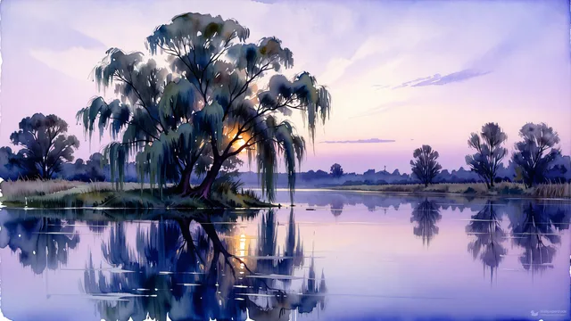 Willow Twilight Wash — Watercolour & impressionism 4K wallpaper