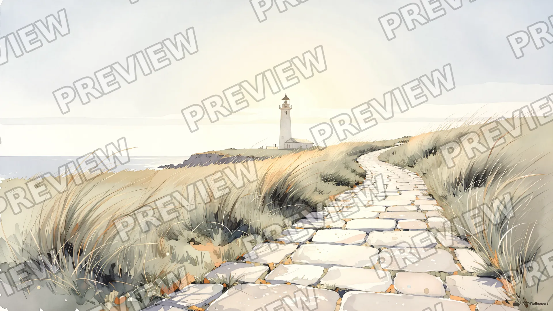Coastal Path at Noon — Watercolour & impressionism 4K wallpaper