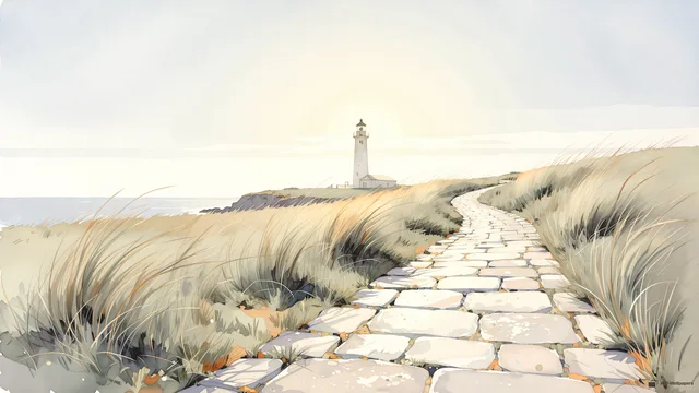 Coastal Path at Noon — Watercolour & impressionism 4K wallpaper