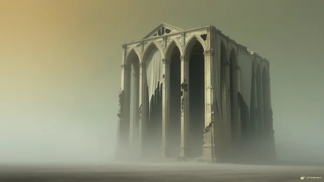 Skeleton Cathedral in Ash — Dystopian dream 4K wallpaper