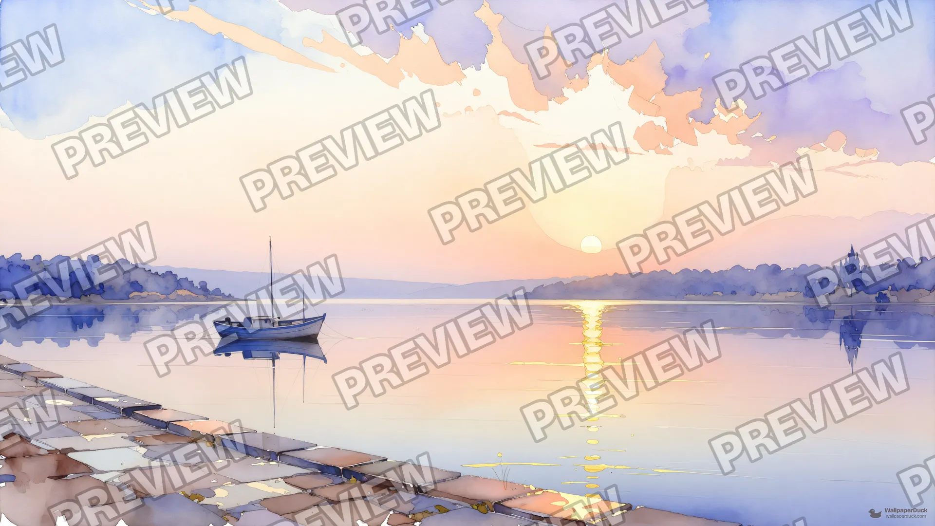 Harbour Dawn Watercolour — Watercolour & impressionism 4K wallpaper
