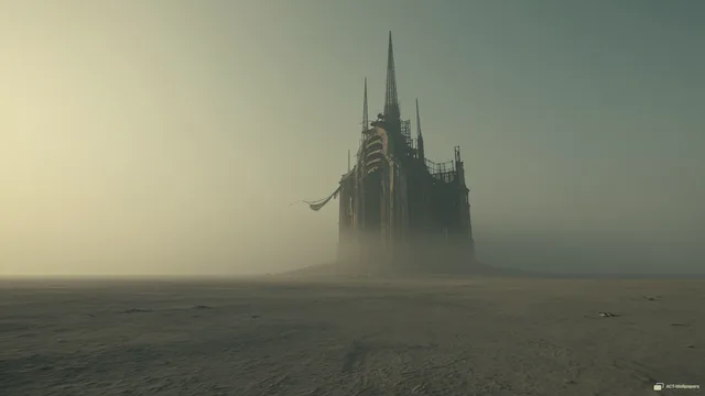 Skeletal Ash Cathedral — Dystopian dream 4K wallpaper
