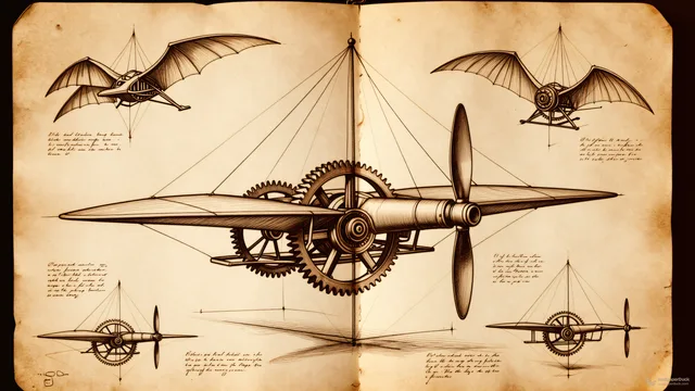 Inventor's Parchment Study — Renaissance technical drawing 4K wallpaper