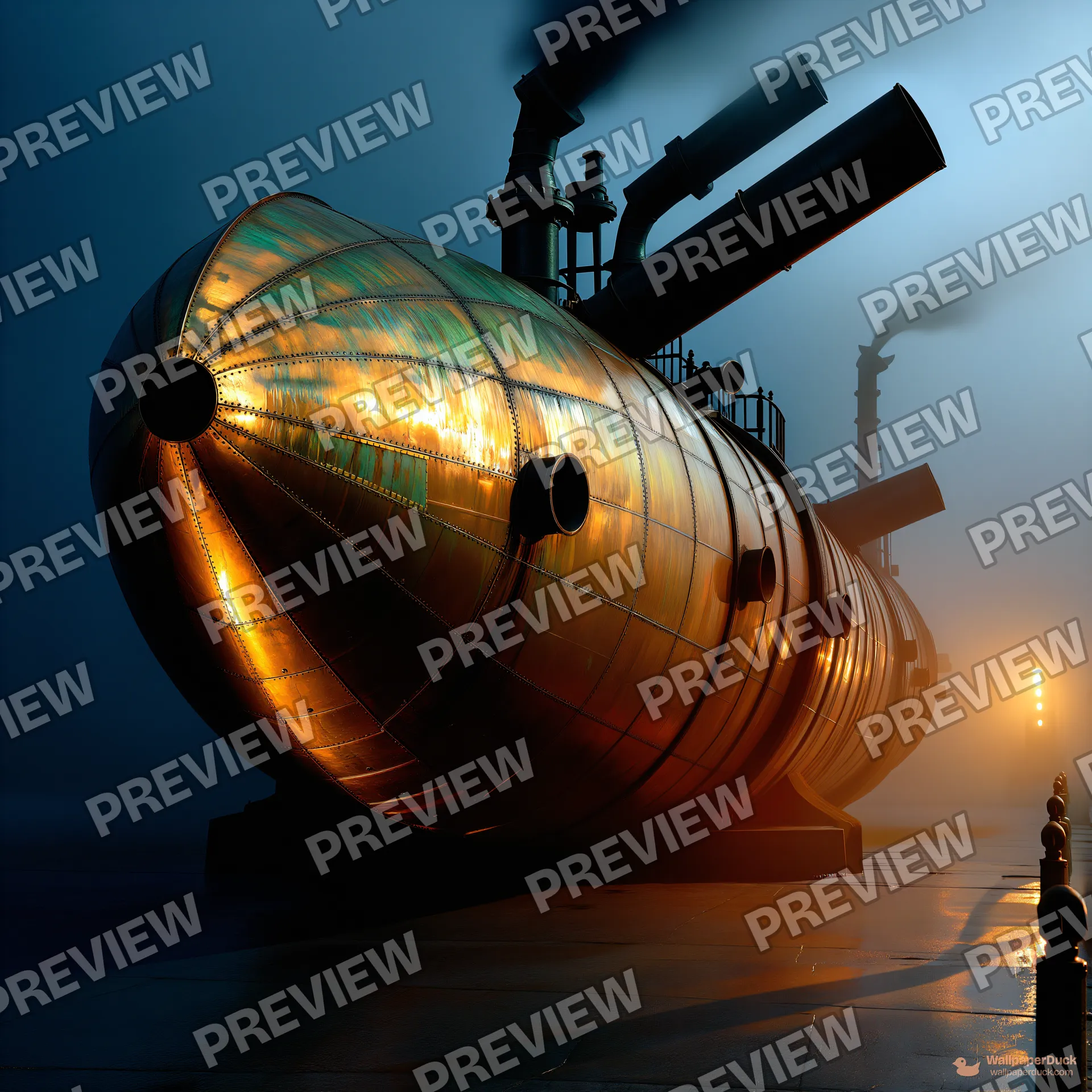 Brass Airship Dock — Steampunk machines 4K wallpaper