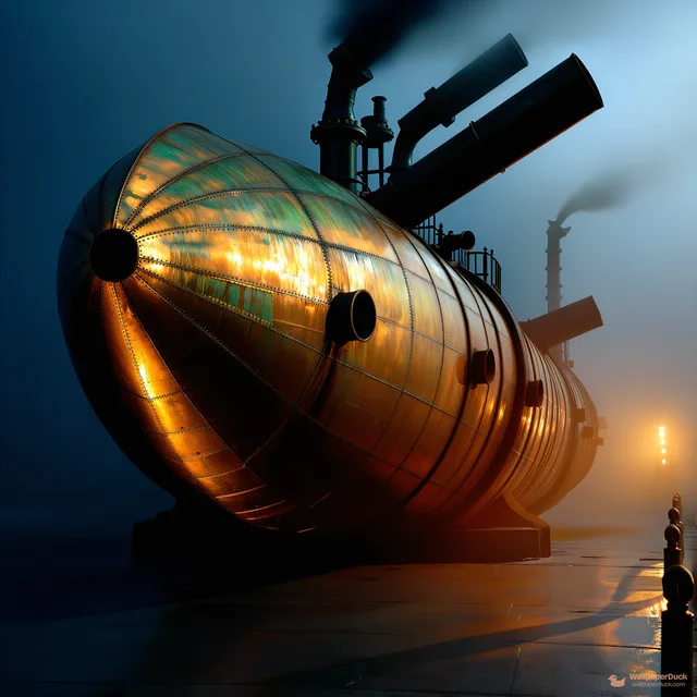 Brass Airship Dock — Steampunk machines 4K wallpaper