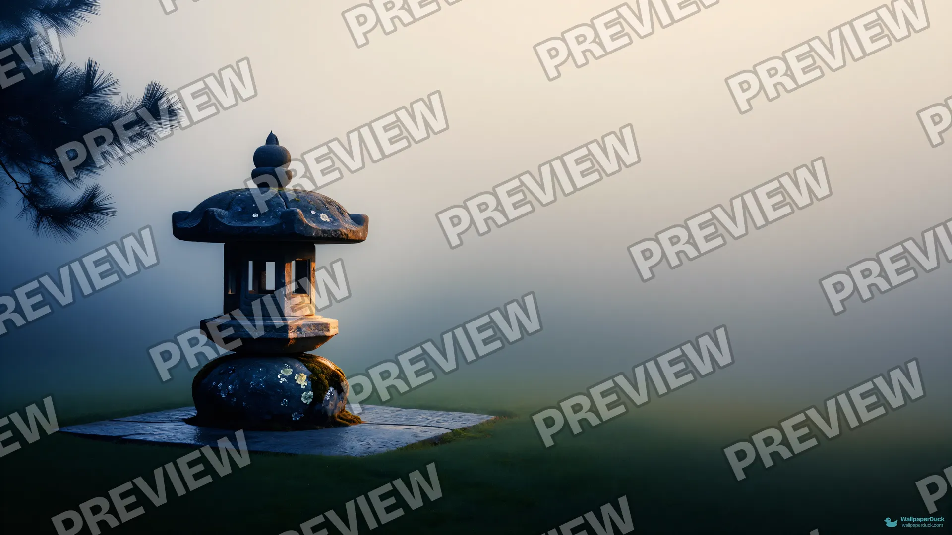 Stone Lantern in Mist — Japanese aesthetic 4K wallpaper