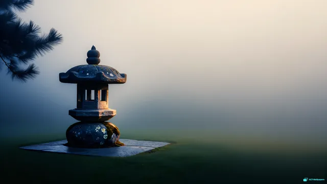 Stone Lantern in Mist — Japanese aesthetic 4K wallpaper