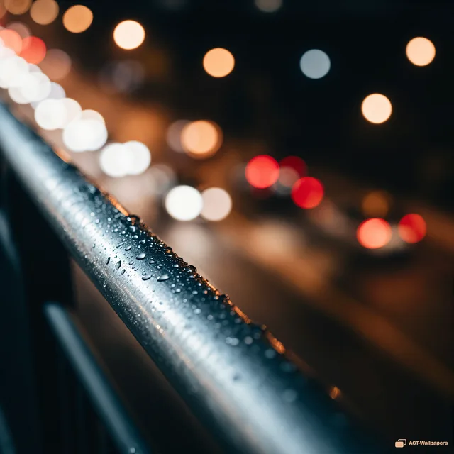 Wet Railing Bokeh — Night city bokeh 4K wallpaper