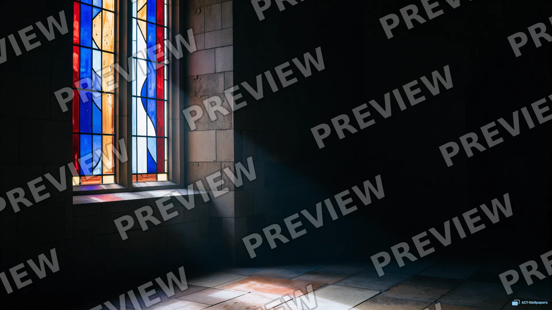 Cloister Light Pools — Stained-glass light 4K wallpaper