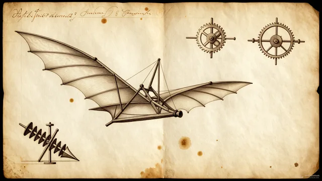 Inventor's Wing Study — Renaissance technical drawing 4K wallpaper