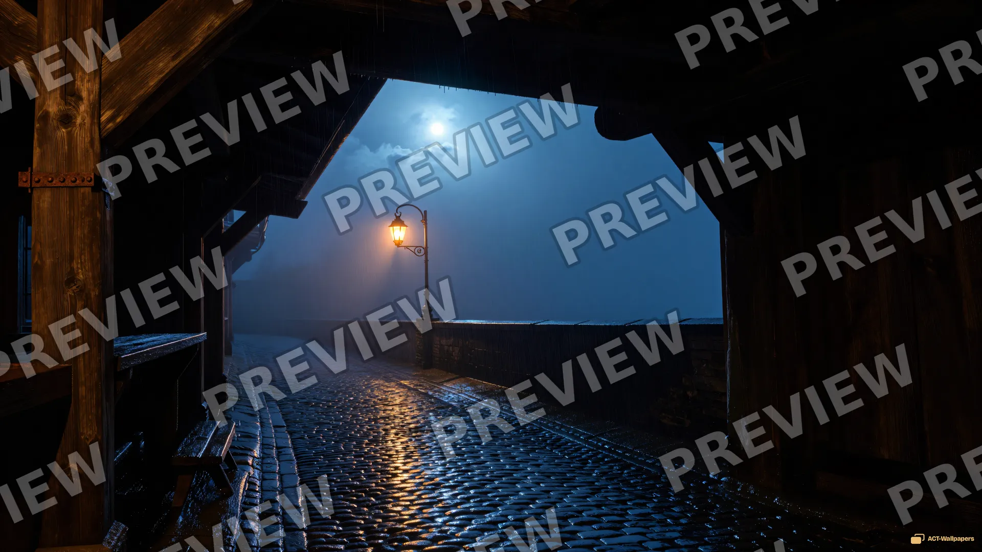 Crooked Tavern Rain — Medieval fantasy 4K wallpaper