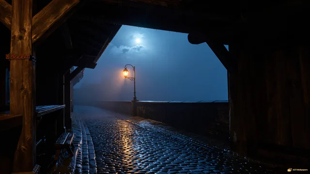 Crooked Tavern Rain — Medieval fantasy 4K wallpaper
